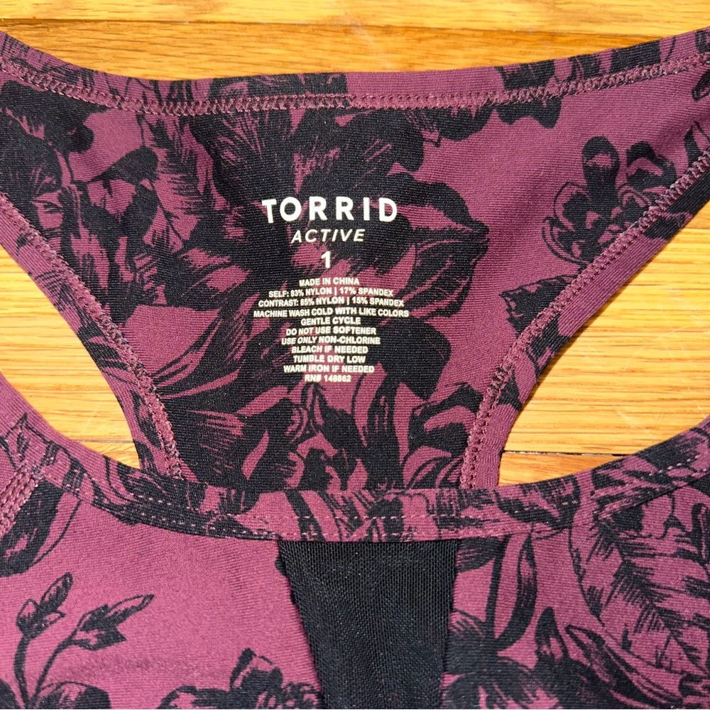 Torrid Active Maroon & Black Floral Sports Bra - Picture 3 of 3